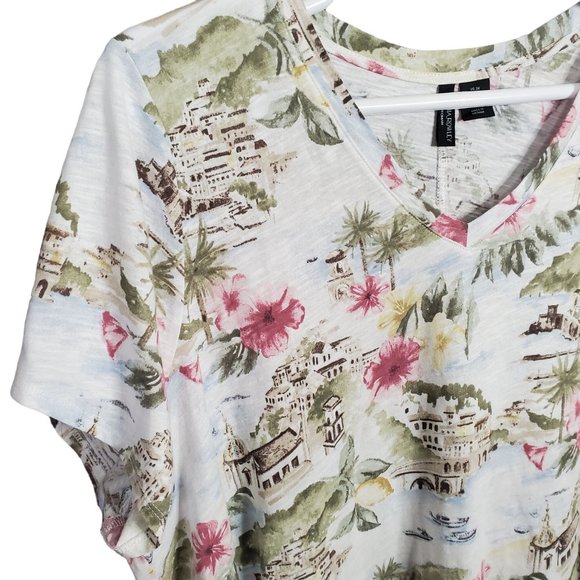 Cynthia Rowley Size 3X Shirt Island Village Tropical Tee Pullover Tunic Cotton - Picture 5 of 7